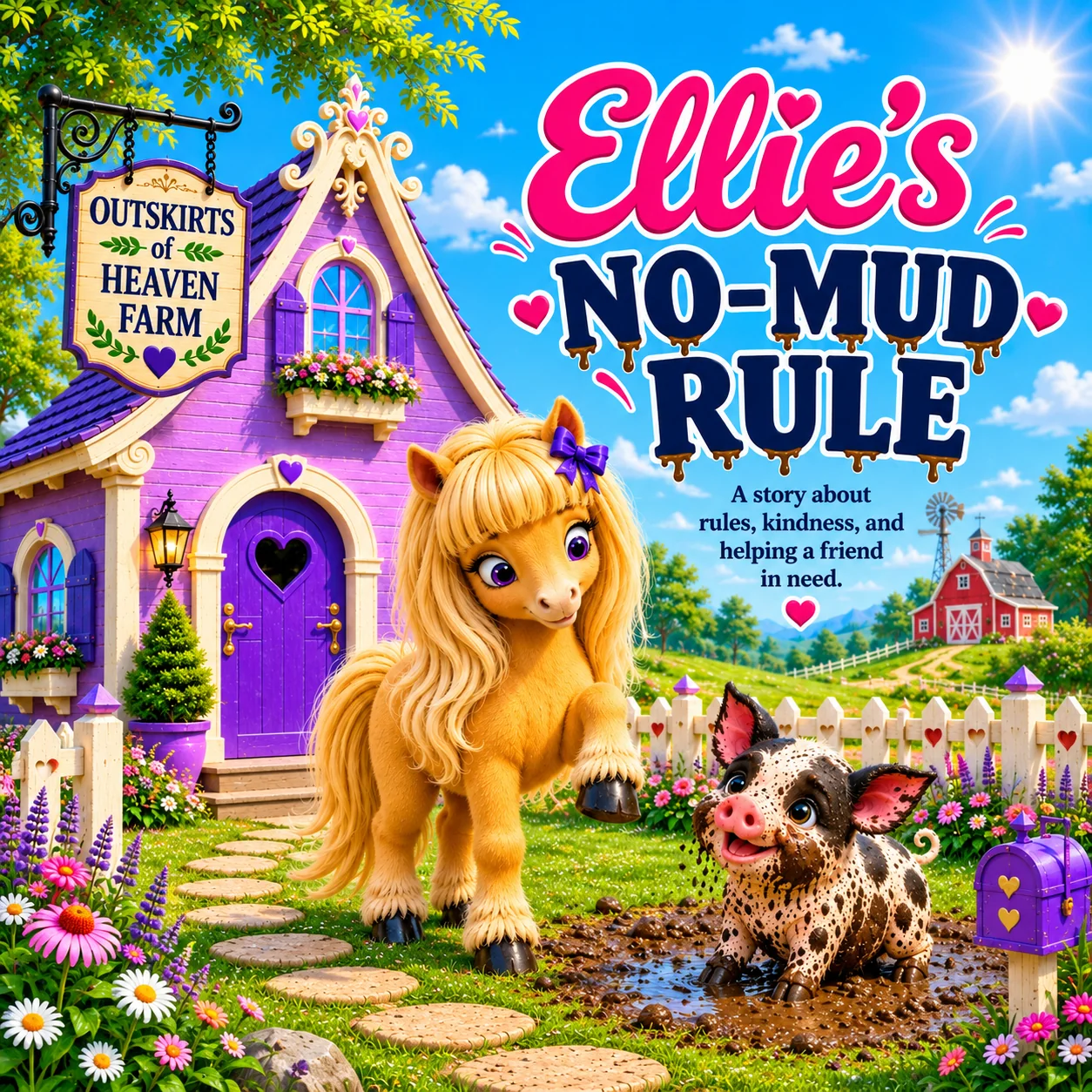 Ellie's NO-MUD RULE children's farm animal story about kindness, rules, and helping a friend