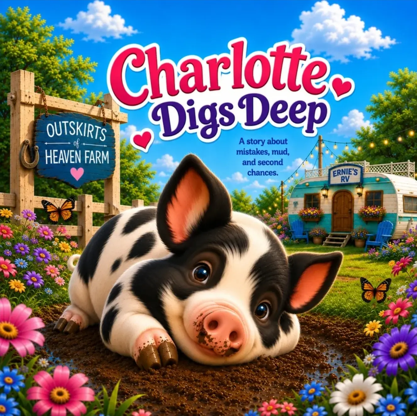 Charlotte Digs Deep children's farm animal story featuring a mischievous farm pig